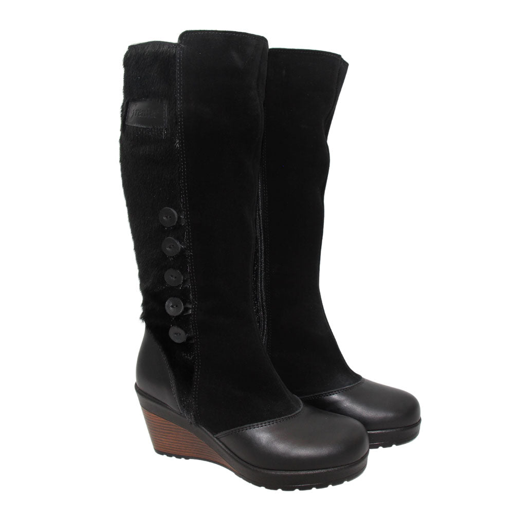 Botte haute femme en loup-marin Maria – noir