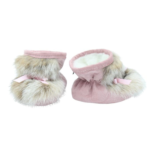 Pantoufle chaude bébé – Patte d'ours en suède rose