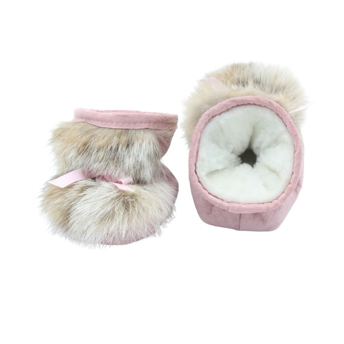 Pantoufle chaude bébé – Patte d'ours en suède rose