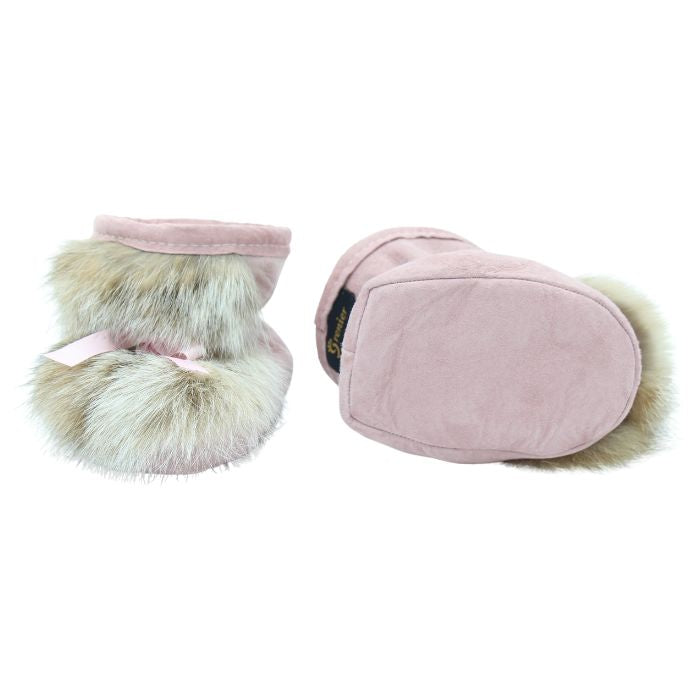 Pantoufle chaude bébé – Patte d'ours en suède rose