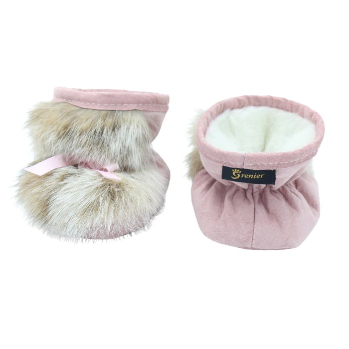 Pantoufle chaude bébé – Patte d'ours en suède rose